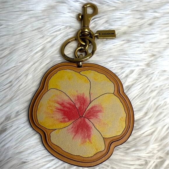 Coach X Koki Leather Hibiscus Flower Key Fob Chain Keychain Bag Charm - Picture 1 of 8